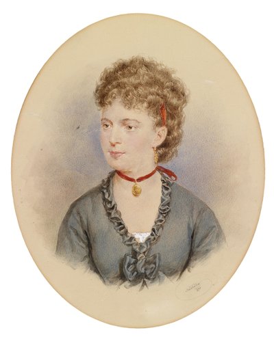 Portrait of a Young Woman with Red Necklace and Medallion by Josef Nikolaus Kriehuber
